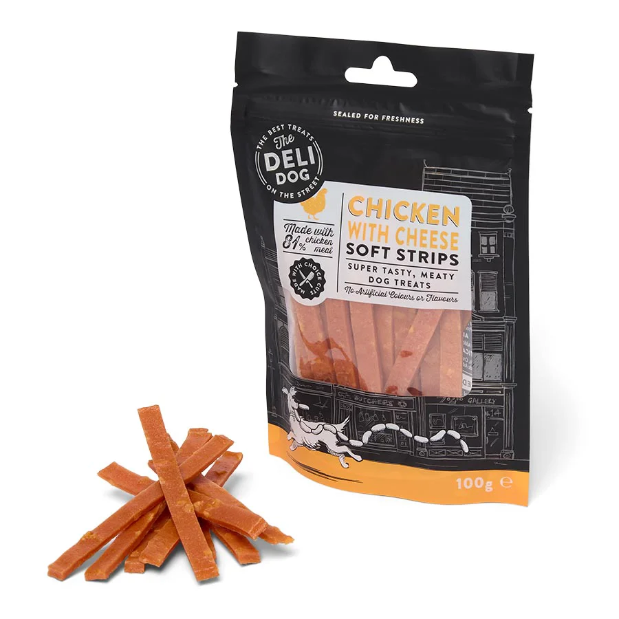 Flexible The Deli Dog Chicken with Cheese Strips Dog Treats 100g Exceptional