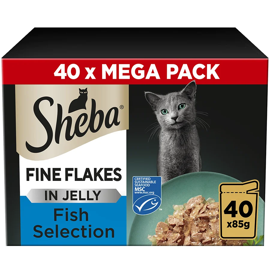 Durable Sheba Fine Flakes Wet Adult Cat Food Fish In Jelly 40x85g Prestigious
