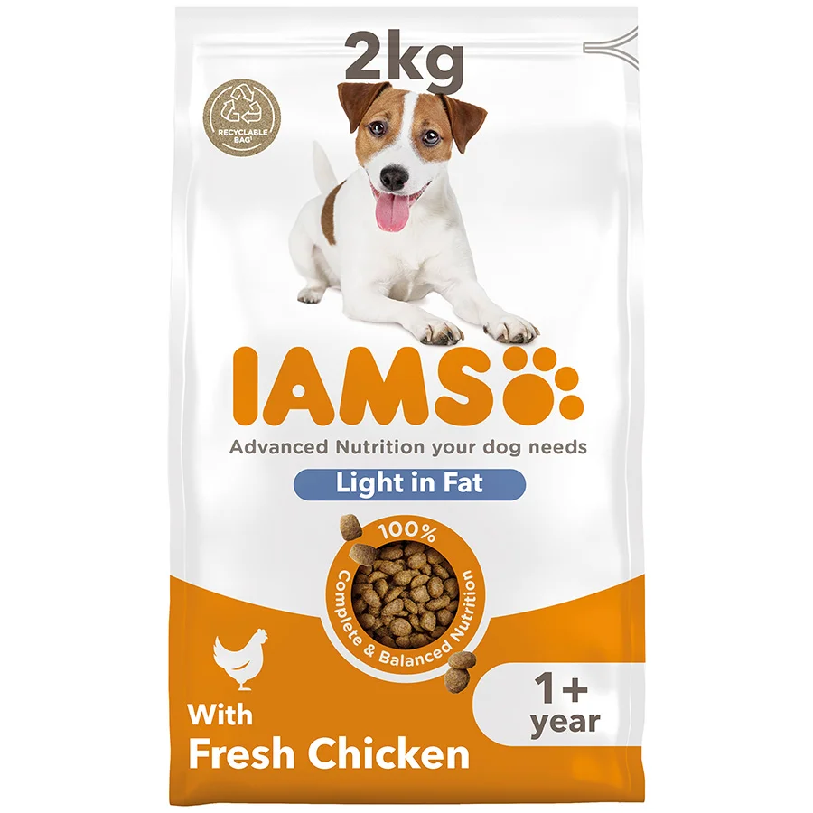 Healthy Iams Light in Fat Adult Dry Dog Food Chicken 2kg Effective