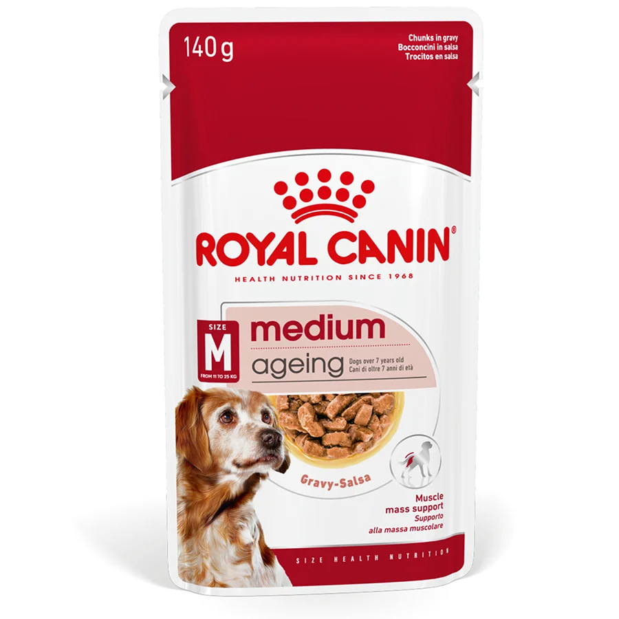 Carefully Designed Royal Canin Medium Breed Ageing 10 Wet Senior Dog Food In Gravy 10x140g Powerful