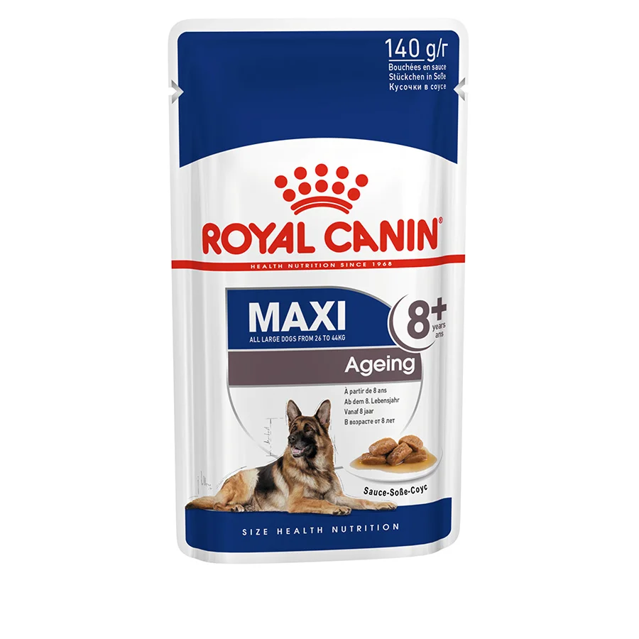 Prestigious Royal Canin Maxi Breed Ageing 8 Wet Dog Food Chunks In Gravy 10x140g Soft
