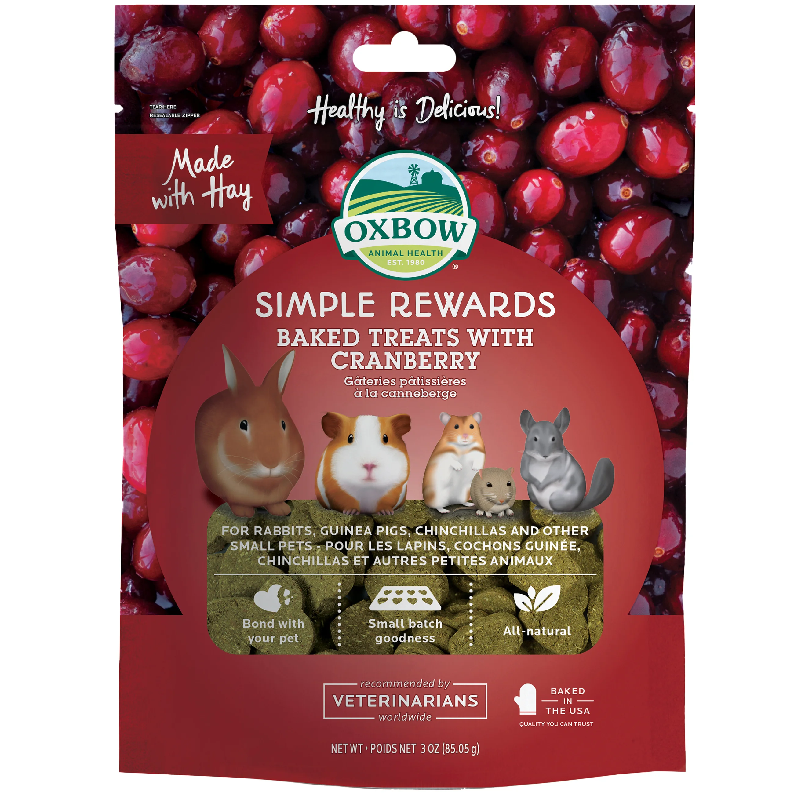 Practical Oxbow Simple Rewards Oven Baked Small Animal Treats with Cranberry 85g Smart