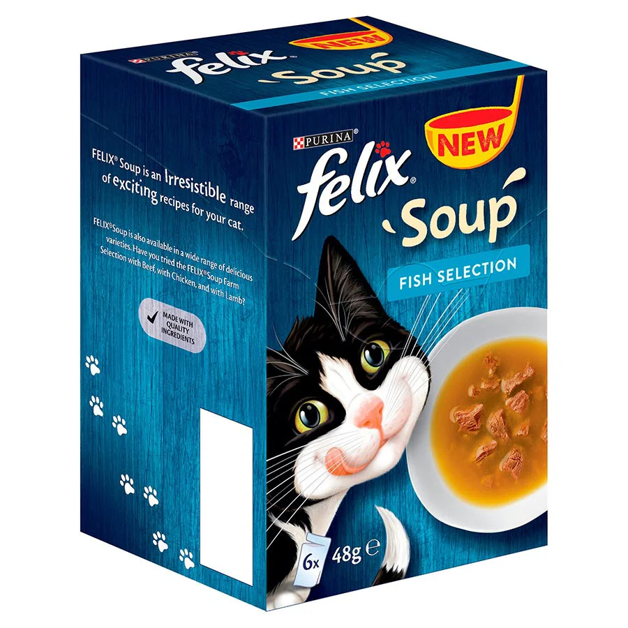 Comfortable Felix Soup Fish Selection Cod， Tuna， Plaice 6x48g Original