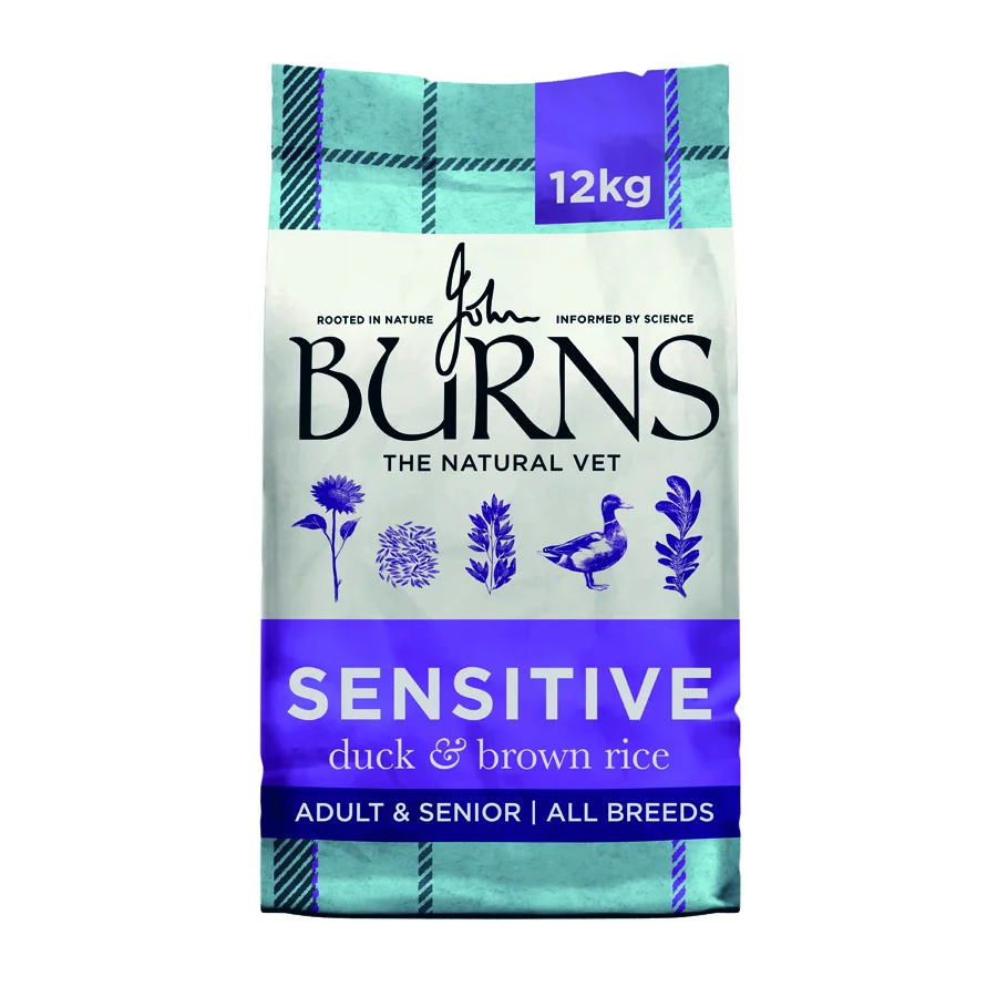 Excellent Burns Sensitive Dry Dog Food Duck Brown Rice 12kg Original Design