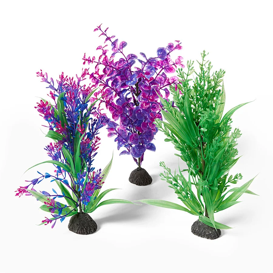 First-Class Pets at Home Aquarium Plant Ornament Purple Green Medium 3 Pack Flexible