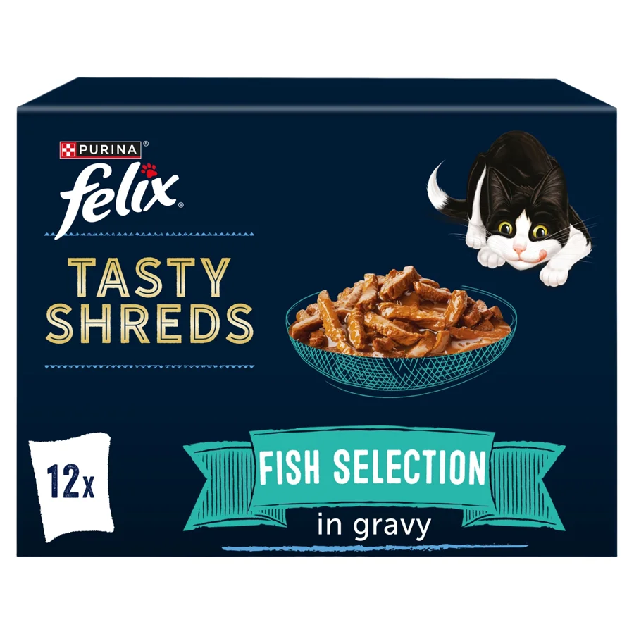 Solid Felix Tasty Shreds Adult Wet Cat Food Fish In Gravy 12x80g Exclusive
