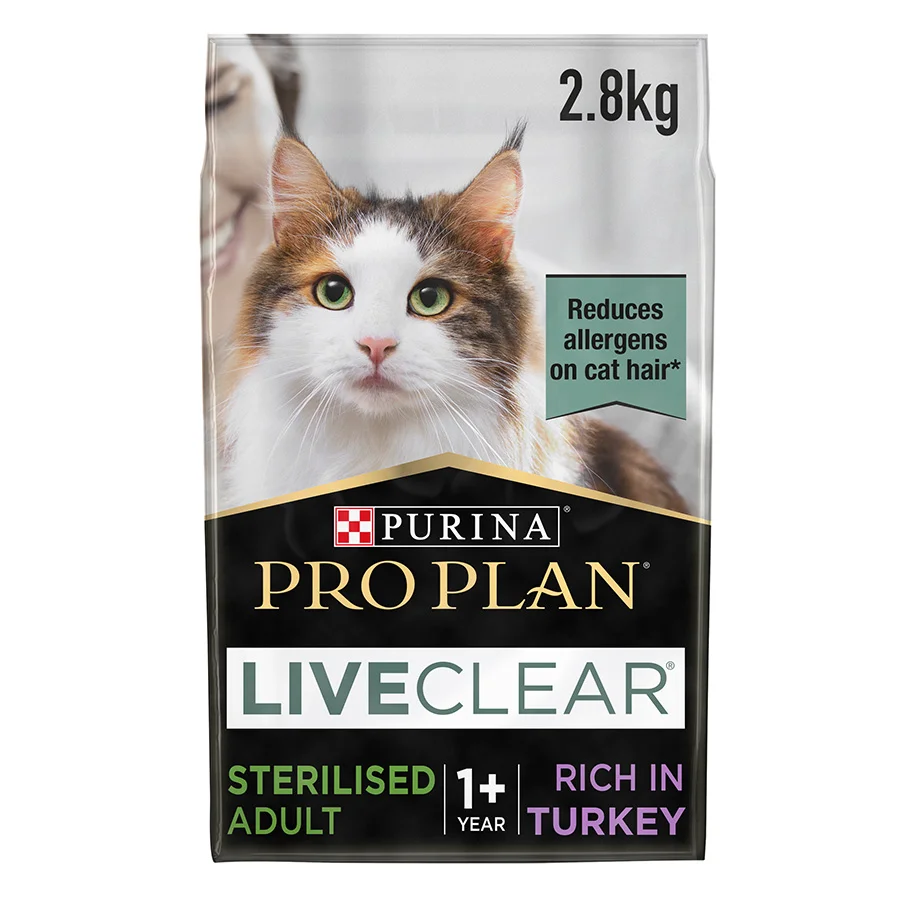 Pure Pro Plan LiveClear Allergen Reducing Sterilised Adult Dry Cat Food Turkey 2.8kg First-Class
