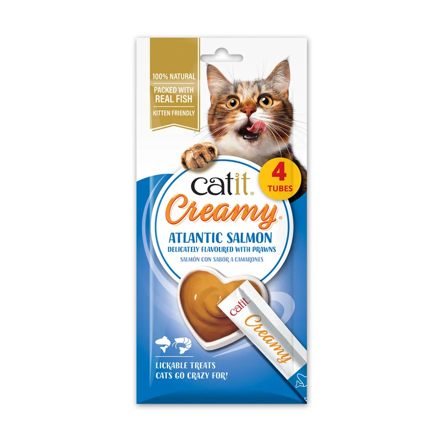 Responsible Catit Creamy Lickable Cat Treats Salmon Prawn 4x10g Fine Crafted