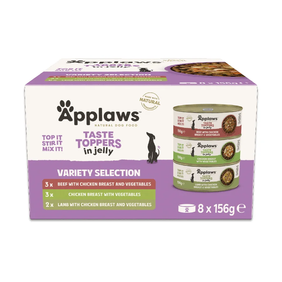 Authentic Applaws Taste Toppers Wet Dog Food Jelly Selection 8x156g Flexible