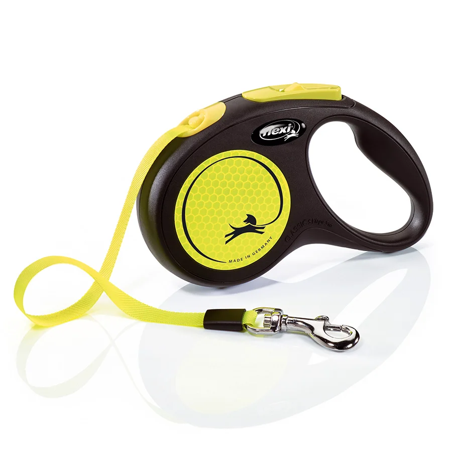 Practical Flexi New Neon Extending Dog Lead Tape 5m Yellow Small Sustainable