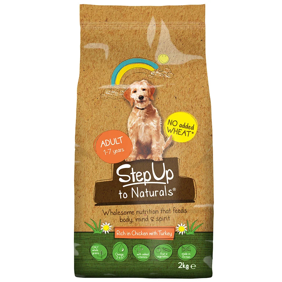 Durable Step Up Naturals Adult Dry Dog Food Chicken with Turkey 2kg Fast