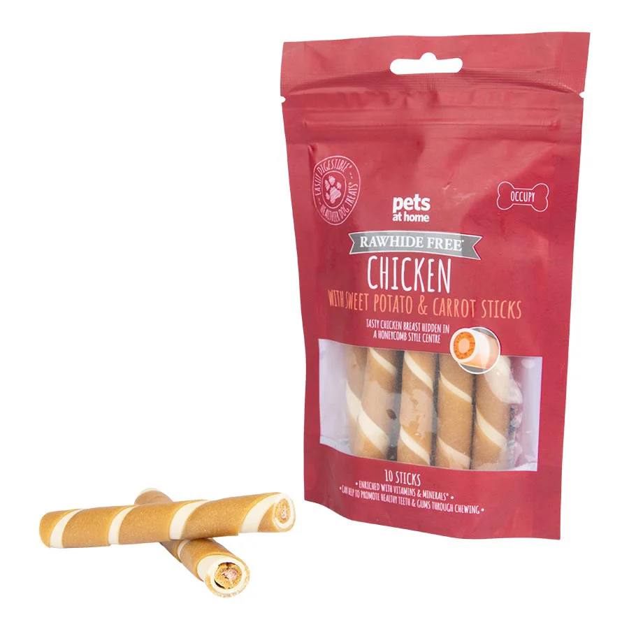 Sophisticated Pets at Home Adult Dog Treats Chicken with Sweet Potato Carrot Sticks 10 Pack World-Class