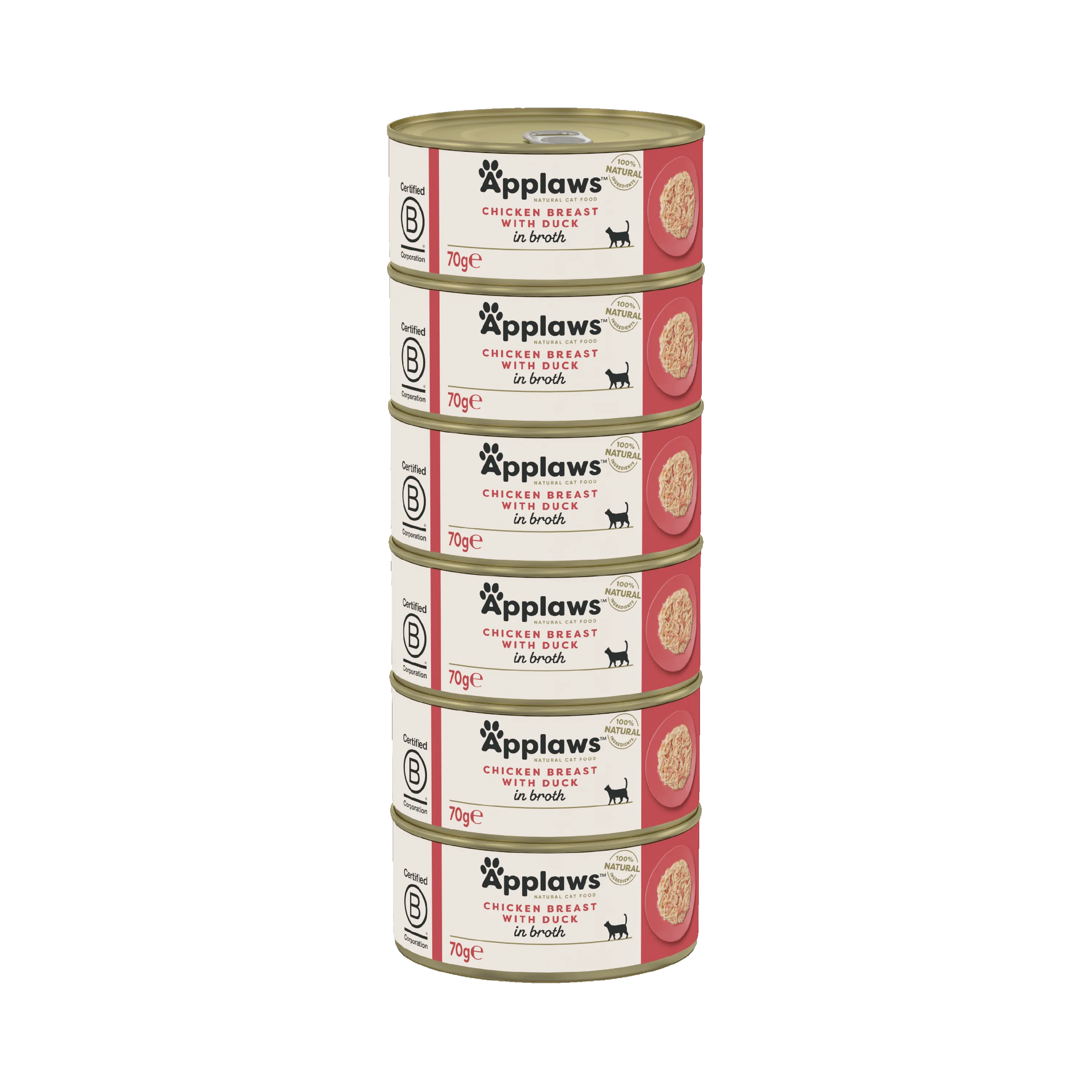 Innovative Applaws Natural Wet Adult Cat Food Chicken Breast with Duck in Broth 6x70g Tins Safe