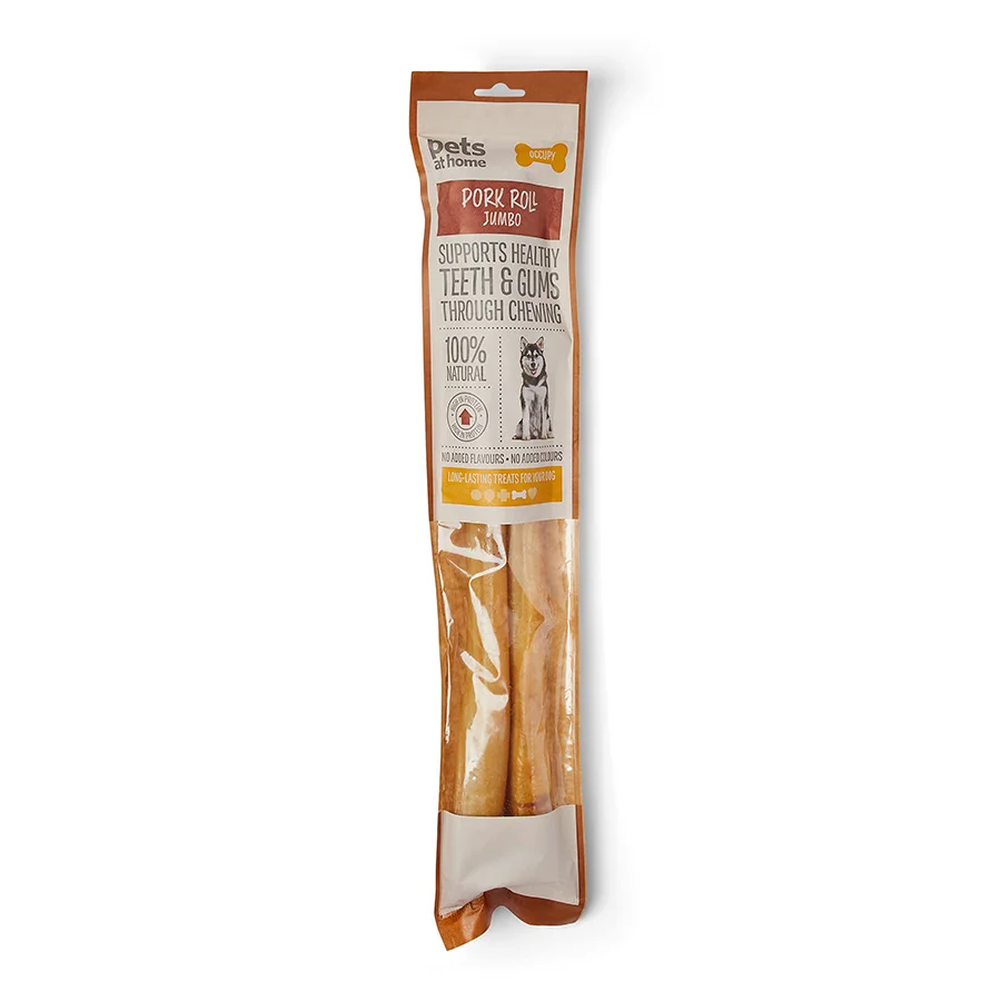 Classic Pets at Home Natural Jumbo Dog Treat Pork Roll 2 Pack Minimalist