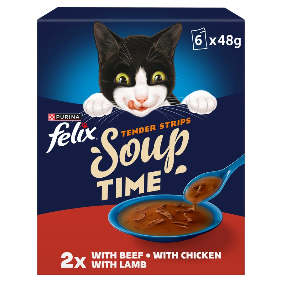 Solid Felix Soup Tender Strips Adult Wet Cat Food Farm Selection 6x48g Comfortable