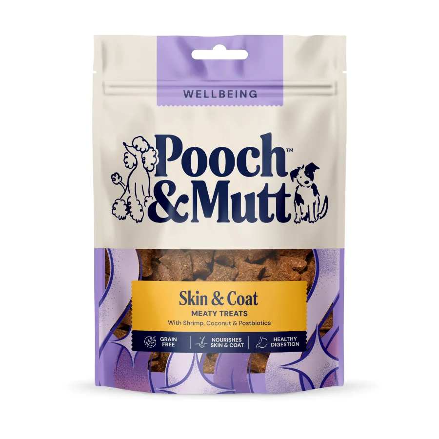 Dependable Pooch Mutt Skin Coat Meaty Dog Treats with Shrimp Coconut 120g Practical