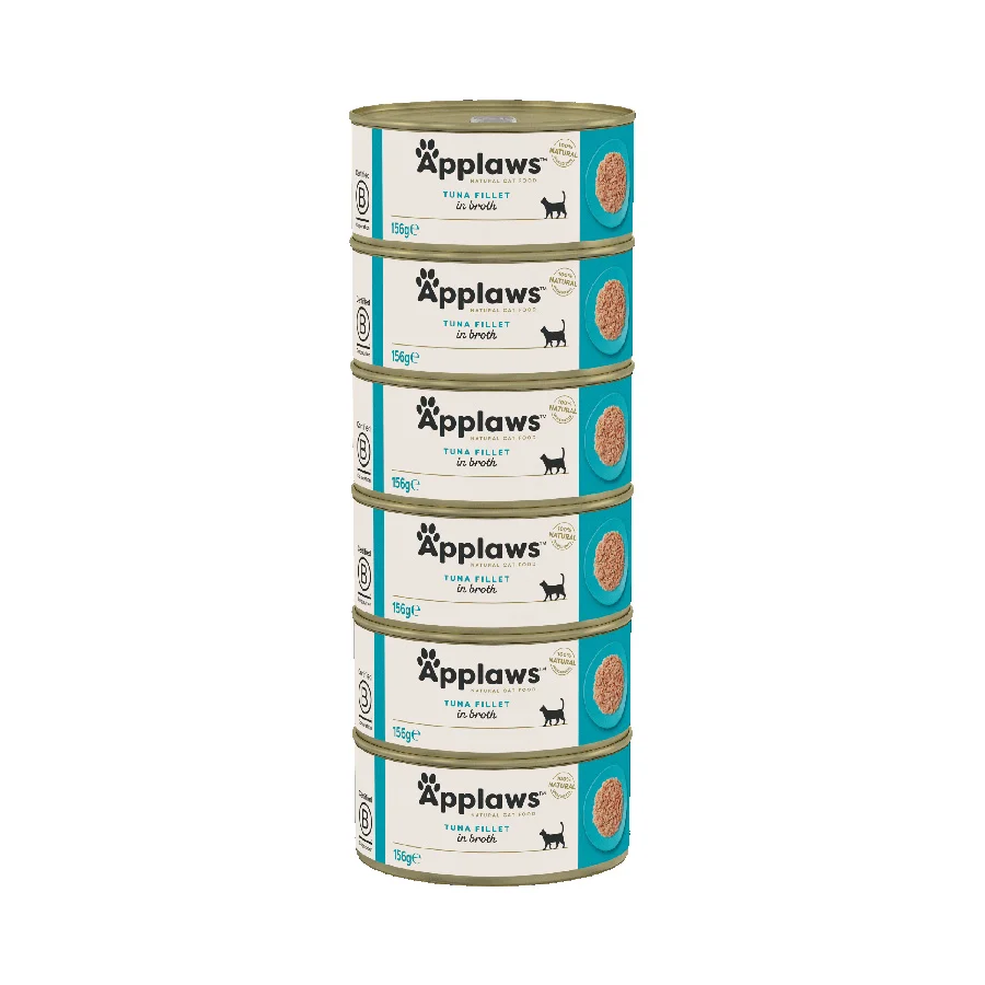 Applaws Natural Wet Adult Cat Food Tuna Fillet in Broth 6x156g Tins Durable