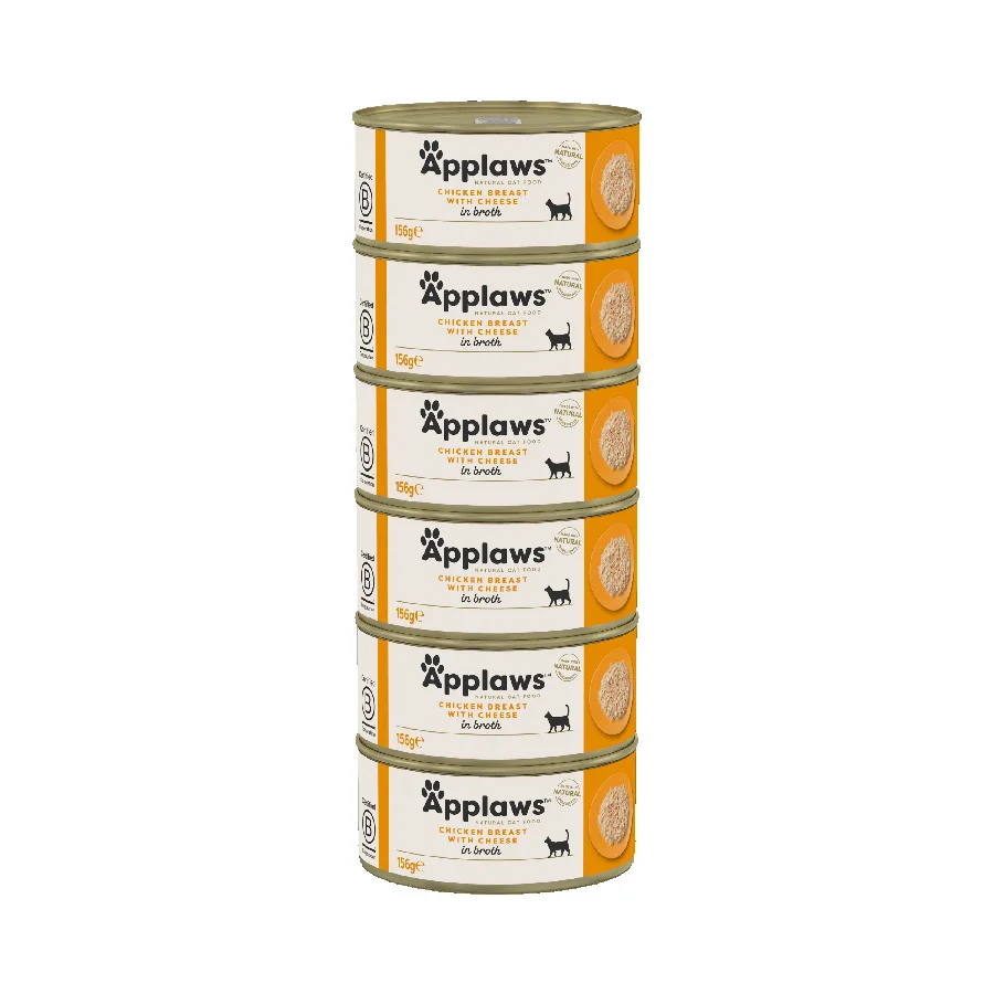 Specialty Applaws Natural Wet Adult Cat Food Chicken Breast with Cheese in Broth 6x156g Tins Versatile
