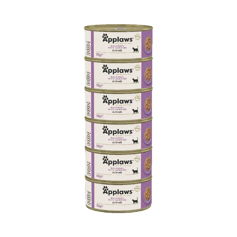 Proven Applaws Natural Wet Adult Cat Food Mackerel with Sardine in Broth 6x156g Tins Detailed