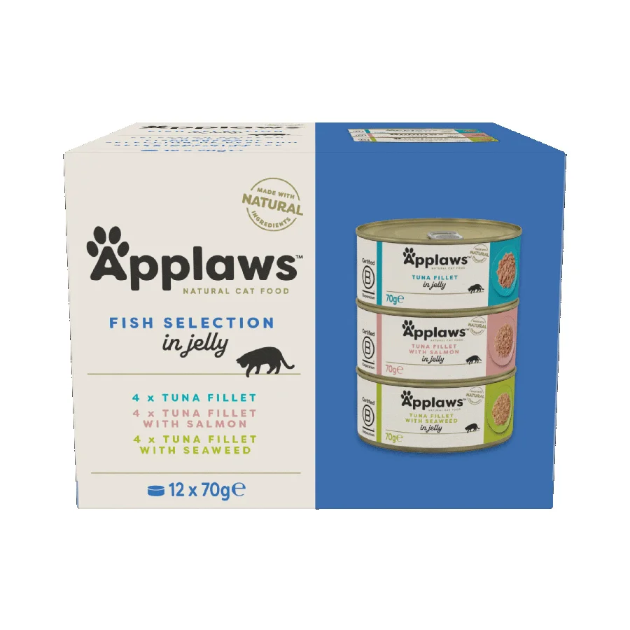 First-Class Applaws Natural Wet Adult Cat Food Fish Selection in Jelly 12x70g Tins Convenient