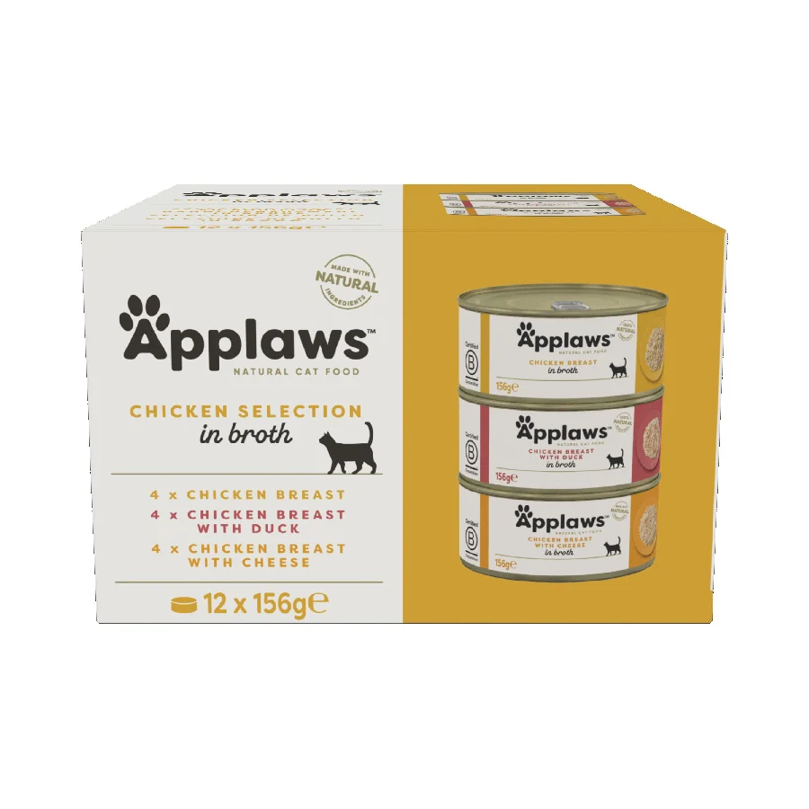Green Applaws Natural Wet Adult Cat Food Chicken Selection in Broth 12x156g Tins Comfortable