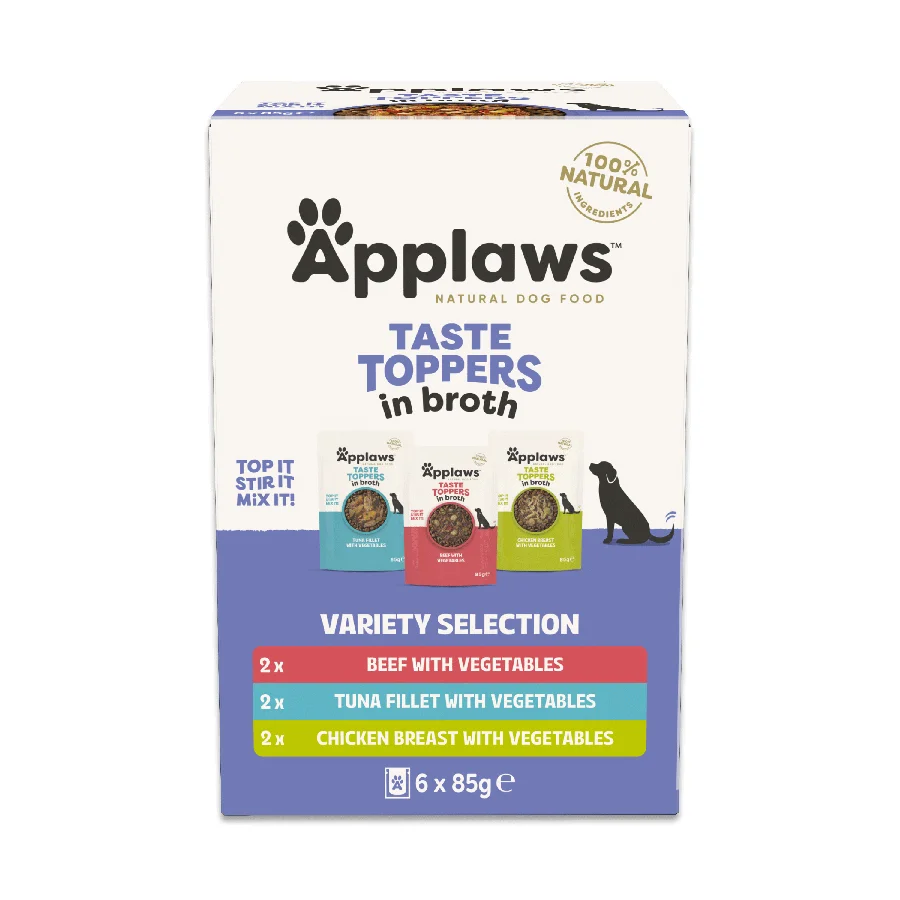 High-End Applaws Taste Toppers Natural Wet Dog Food Broth 6x85g Proven