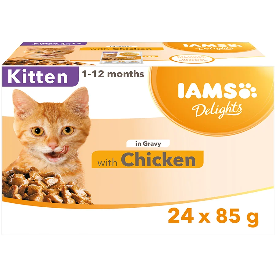 Superior Iams Delights Wet Kitten Cat Food Chicken Gravy 24x85g Detailed