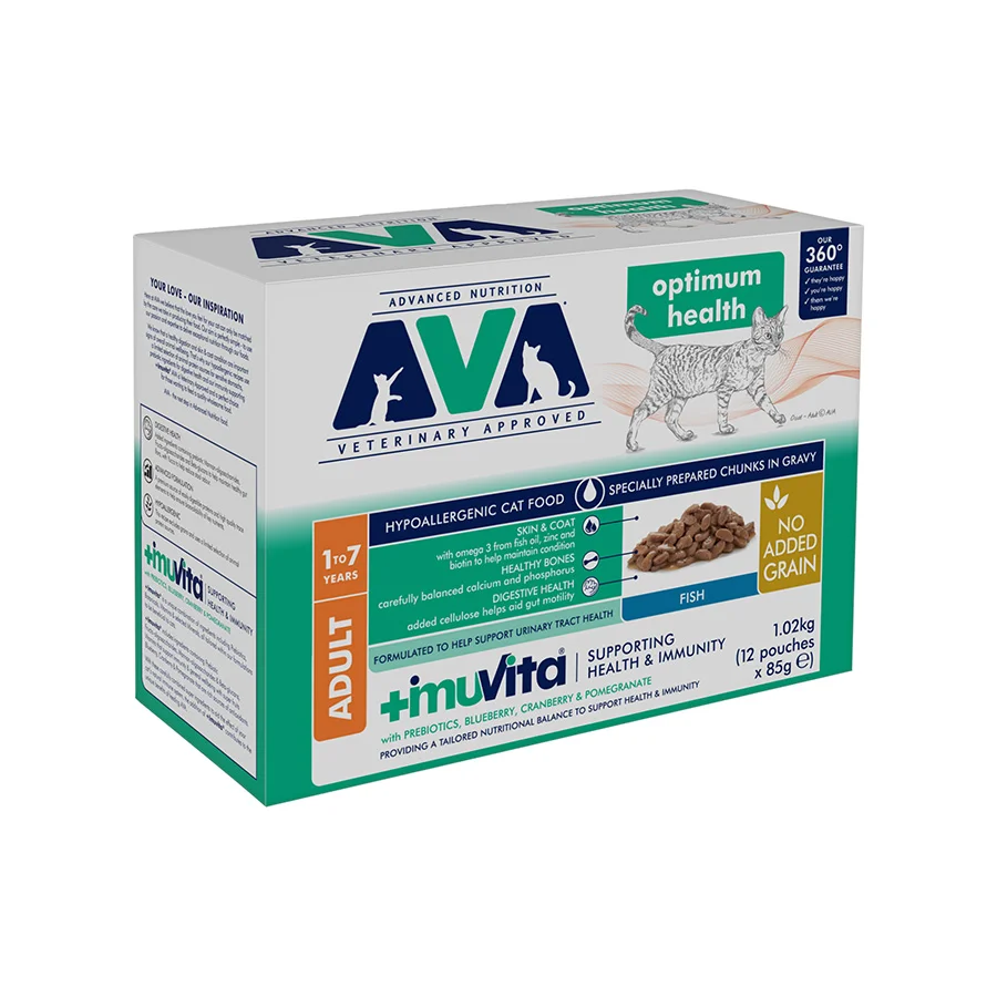 Genuine AVA Optimum Health Wet Cat Food Fish Gravy 12x85g Soft