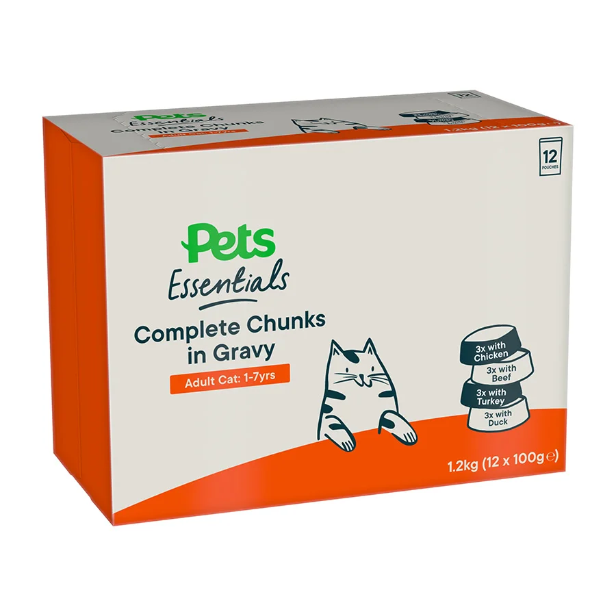 Healthy Pets Essentials Chunks in Gravy Meaty Wet Adult Cat Food 1.2kg Recyclable