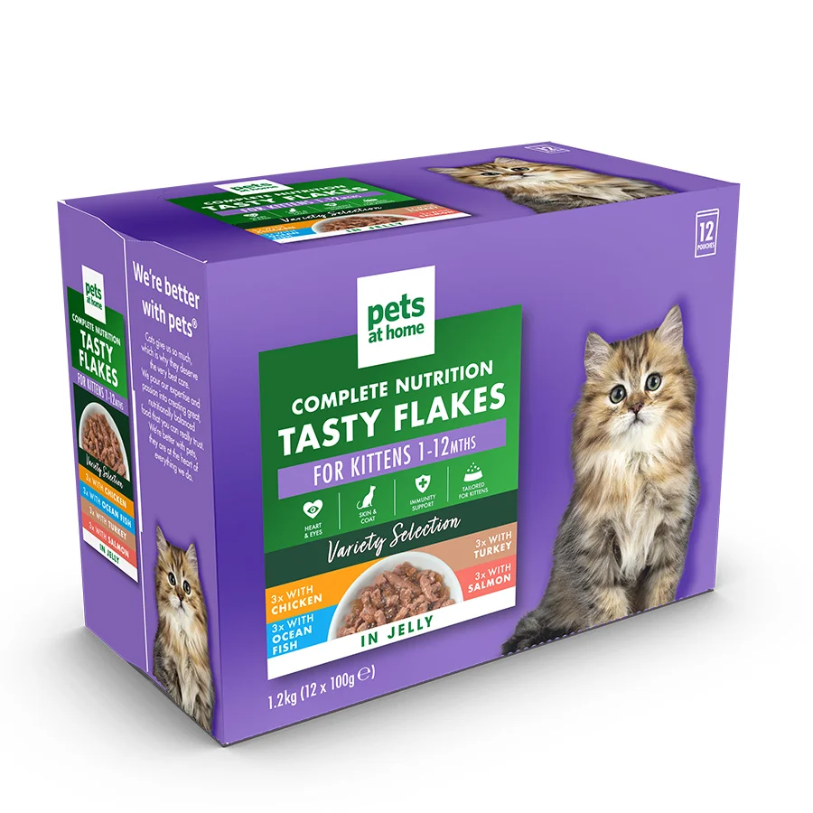 Dependable Pets at Home Wet Kitten Food Tasty Flakes Variety In Jelly 12x100g Secure