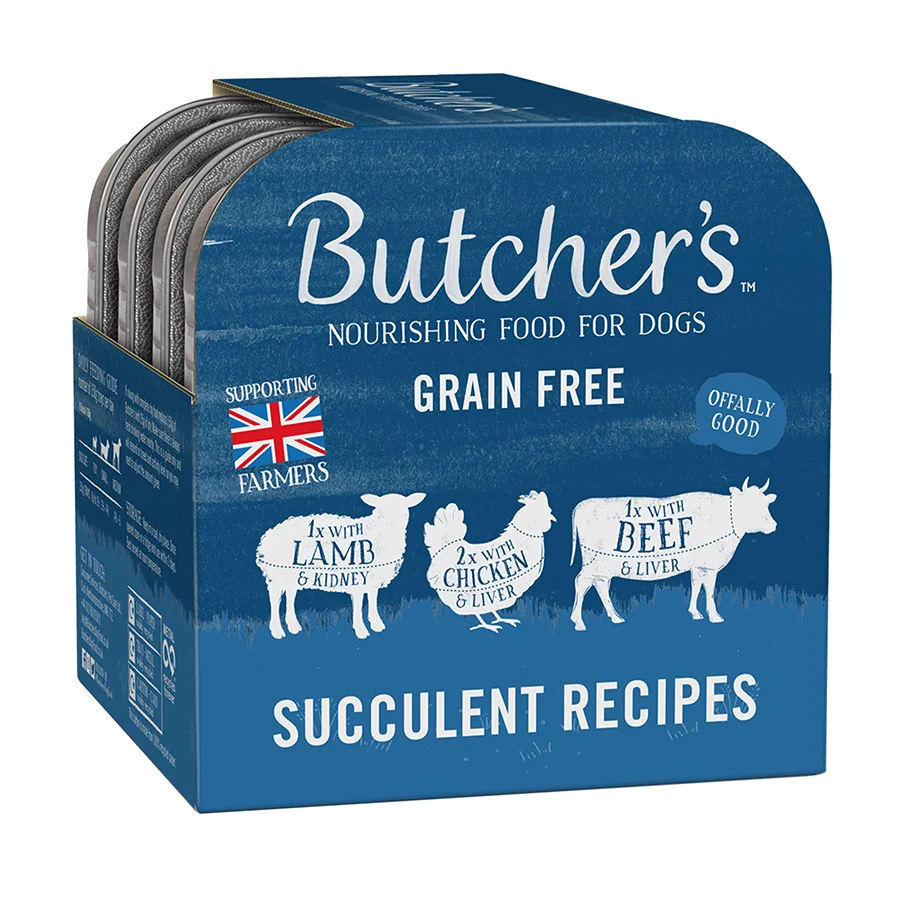 High-Quality Butcher x27 s Grain Succulent Recipes Adult Wet Dog Food 4x150g Recyclable