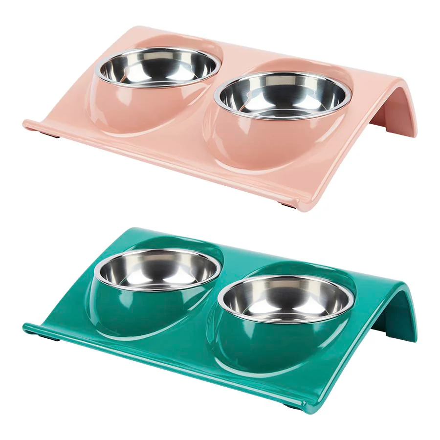 Crafted Pets at Home Tilted Raised Double Diner Cat Feeder Durable