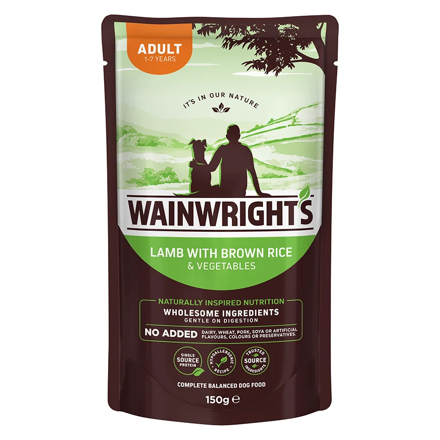 Premium Material Wainwright x27 s Adult Wet Dog Food Lamb with Brown Rice 150g Green
