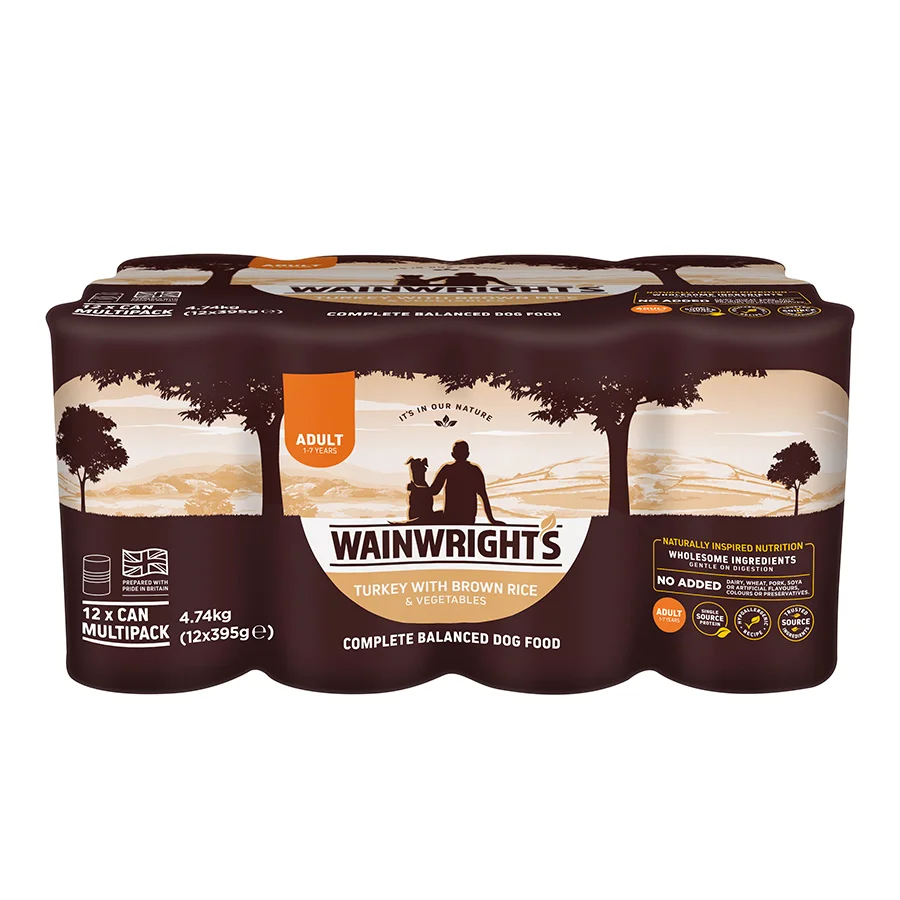 Trusted Wainwright x27 s Adult Wet Dog Food Turkey with Rice 12x395g Crafted