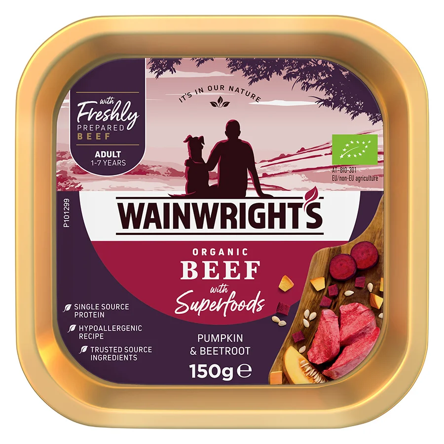 Premium Wainwright x27 s Wet Adult Dog Food Organic Beef With Superfoods 150g Effective