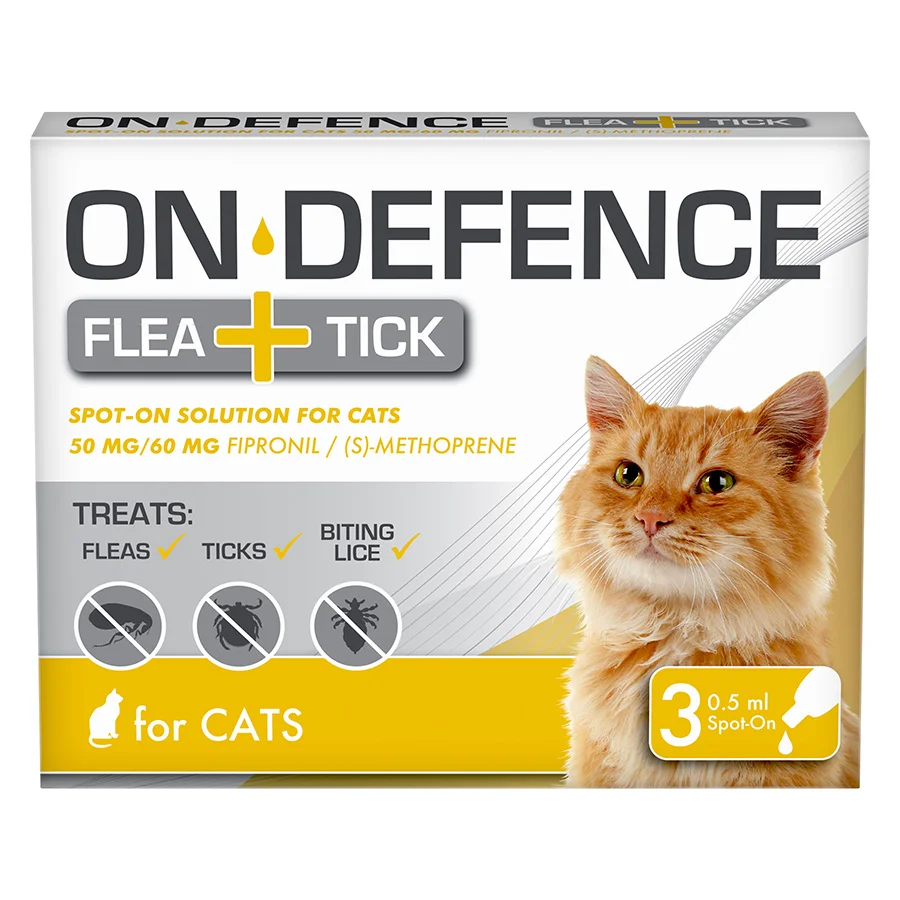 Prestigious On Defence Spot-On Cat Flea Tick Solution 1kg 3 Pack Carefully Designed