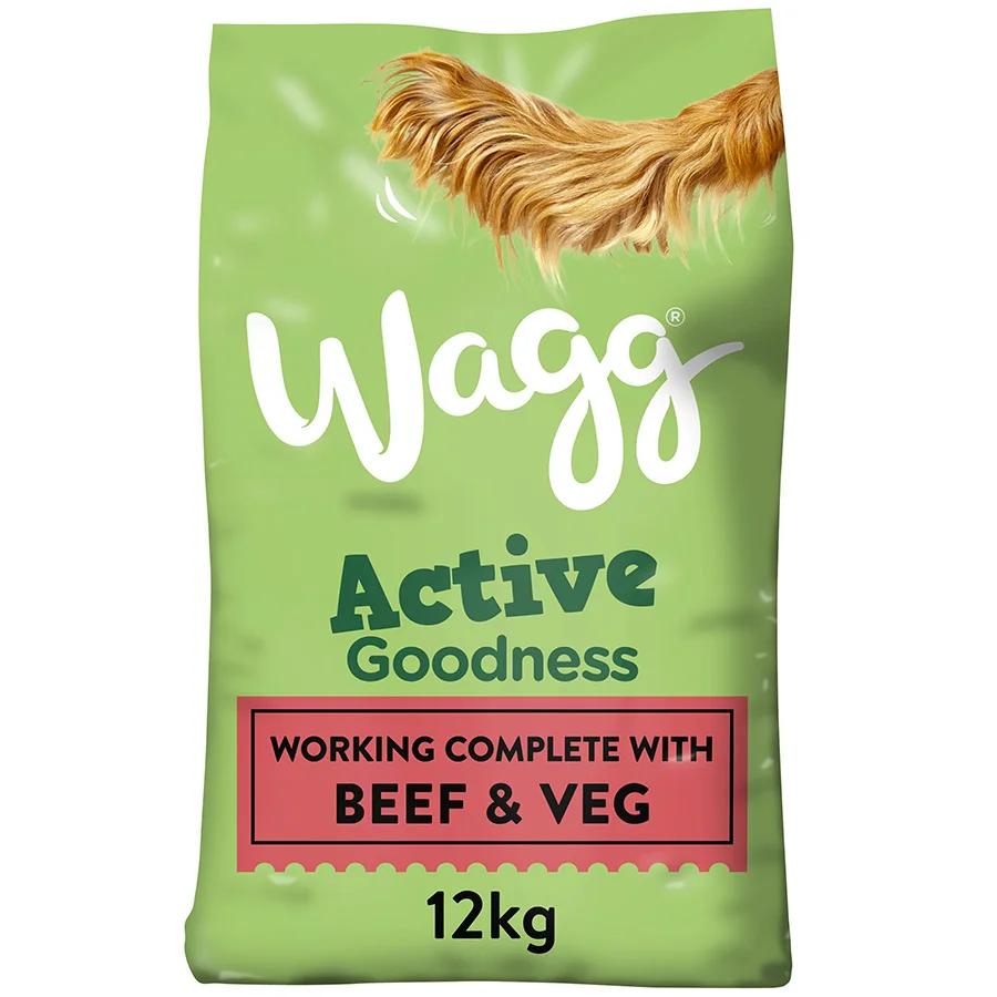 Efficient Wagg Active Goodness Working Adult Dry Dog Food Beef 12kg Green