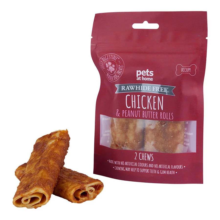 Original Design Pets at Home Rawhide Adult Dog Treats Chicken Peanut Butter Rolls 120g Professional