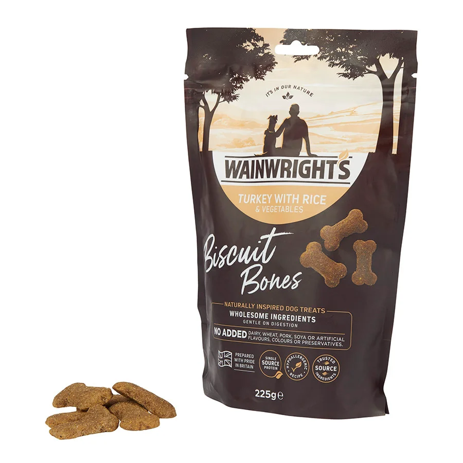 Secure Wainwright x27 s Dog Treats Biscuit Bones Turkey with Rice 225g Expertly Made