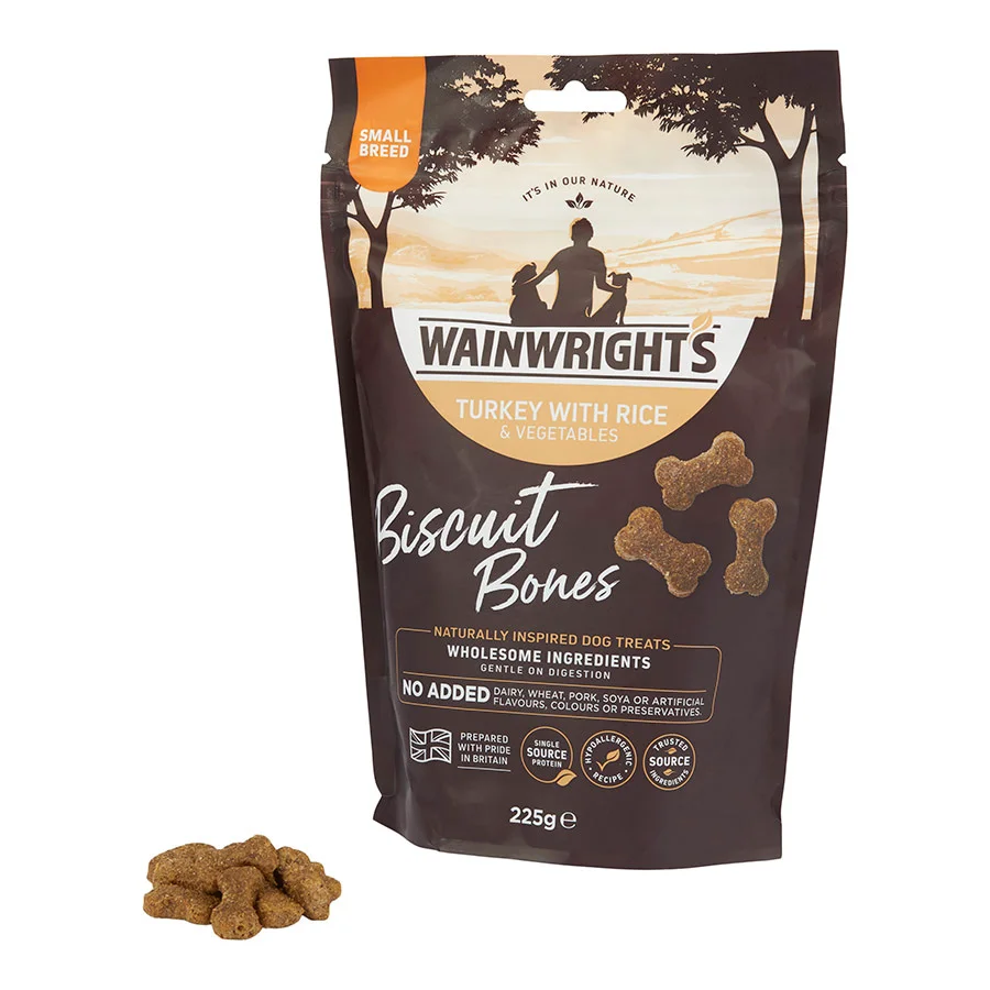 Reusable Wainwright x27 s Small Breed Dog Biscuit Bones Turkey with Rice Treats 225g Refined