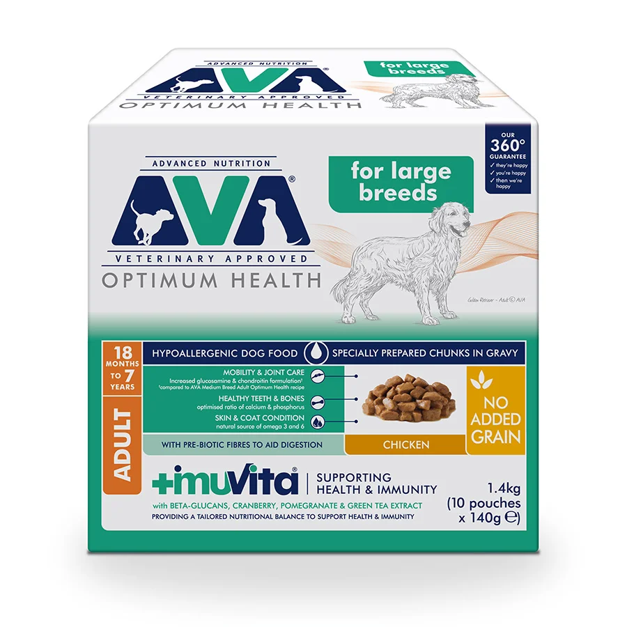 Genuine AVA Optimum Health Large Breed Adult Wet Dog Food Chunks in Gravy 10x140g Easy-to-Use