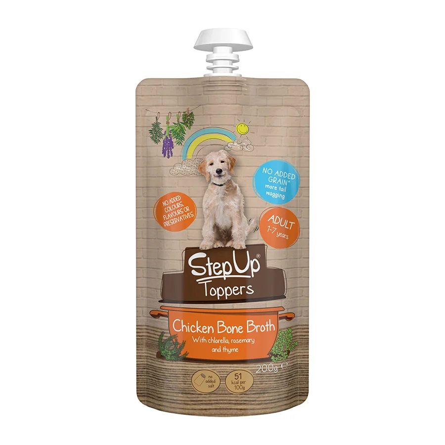 Refined Step Up Naturals Wet Adult Dog Food Chicken Bone Broth Toppers 200g Prestigious