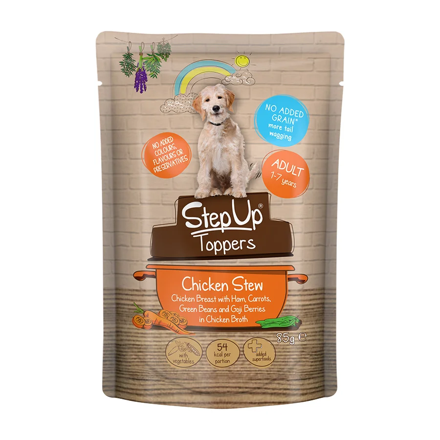 Unique Step Up Naturals Wet Adult Dog Food Toppers Chicken Stew 85g High-Grade