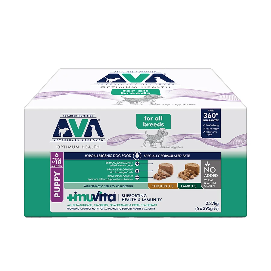 Carefully Designed AVA Optimum Health Wet Puppy Food Chicken Lamb Pâté 6x395g Classic
