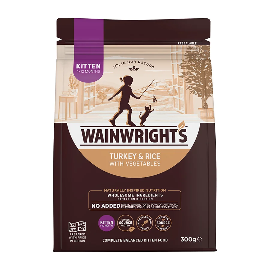 Traditional Wainwright x27 s Kitten Dry Cat Food Turkey Rice with Veg 300g Responsible