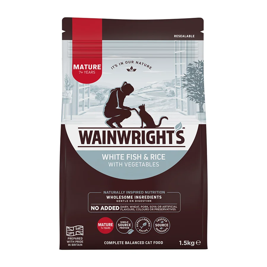 Original Wainwright x27 s Mature Cat Dry Food Whitefish Rice With Veg 1.5kg First-Class