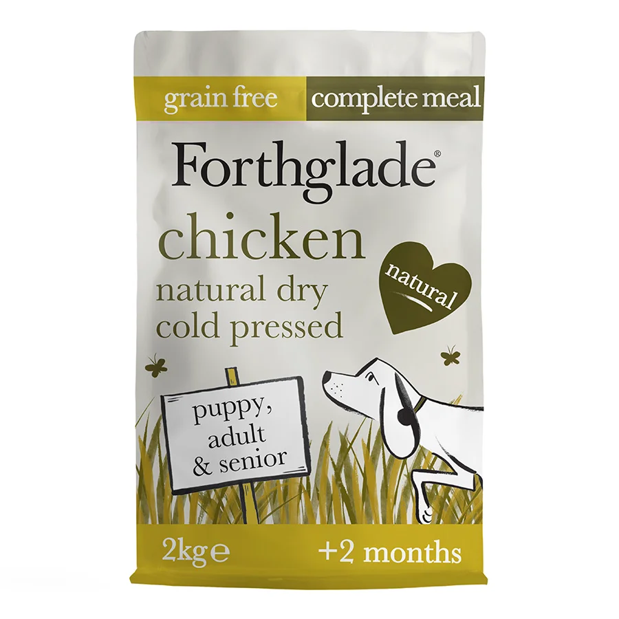 Green Forthglade Natural Cold Pressed Grain Complete Dry Dog Food Chicken 2kg Original