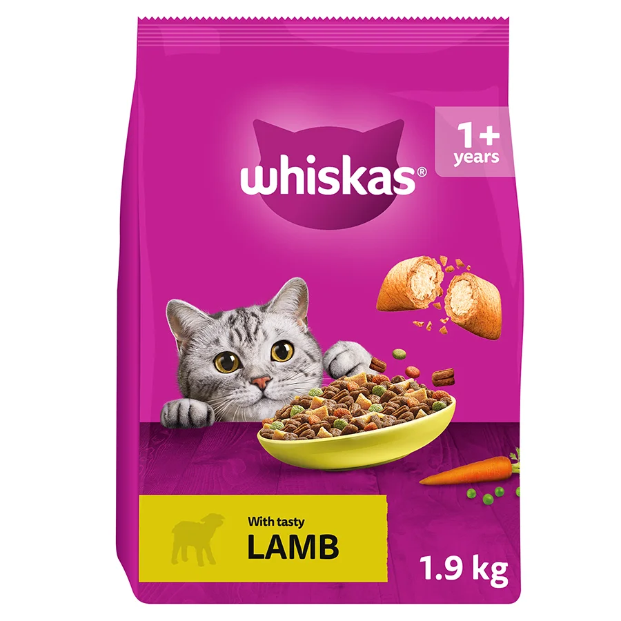 Pure Whiskas 1 Adult Dry Cat Food Lamb 1.9kg Dependable