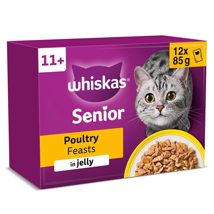 Green Whiskas 11 Senior Wet Cat Food Poultry In Jelly 12x85g Durable