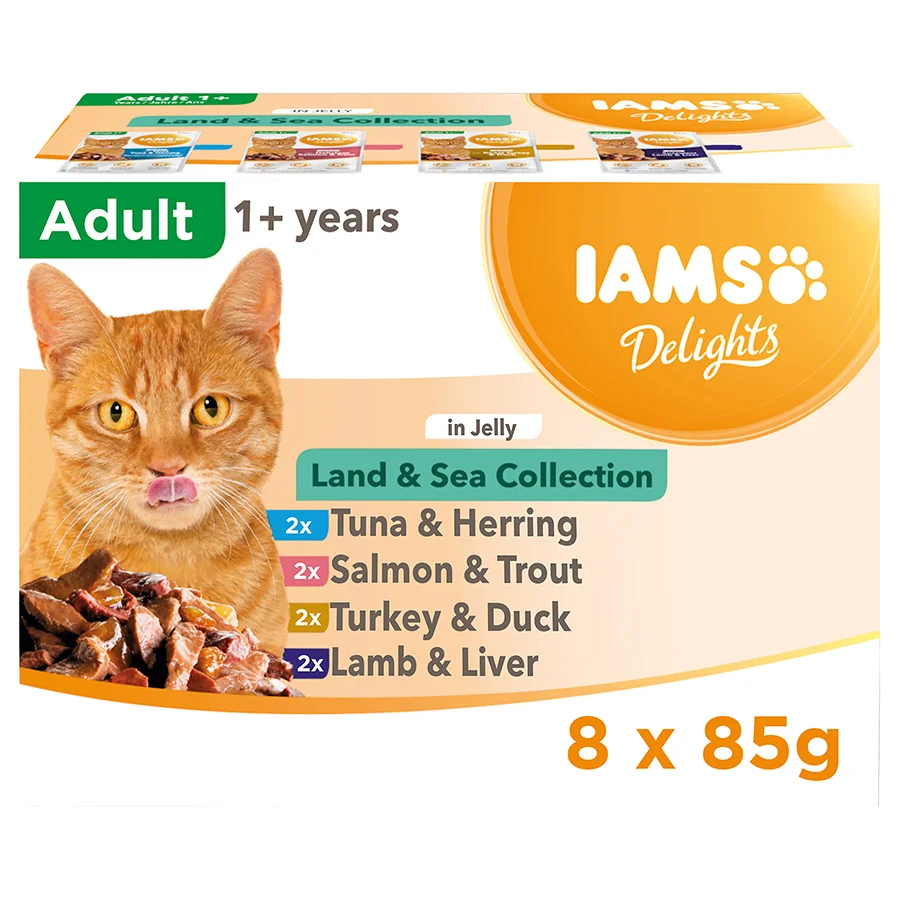 Consistent Iams Delights Wet Adult Cat Food Land Sea In Jelly 8x85g Original